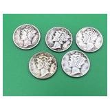 5 - Mercury Dimes 90% Silver