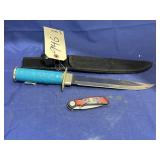 2 Pcs - Pocket Knife & Large Knife in Sheath