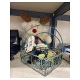 Wire Basket & 1994 Plush Reindeer