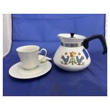Corningware Coffee Pot & Cup w/Saucer