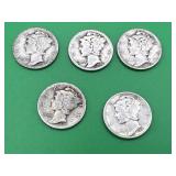 5 - Mercury Dimes 90% Silver