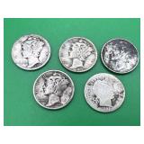5 - Mercury Dimes 90% Silver