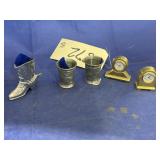 2 Small Clocks - 2 Pewter Shot Cups - Boot