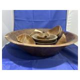 Large Wooden Bowl w/Small Serving Dishes