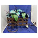 Decorative Metal Cart w/Flowers 15" Tall