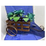 Decorative Metal Cart w/Flowers 15" Tall