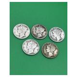 5 - 90% Silver Mercury Dimes