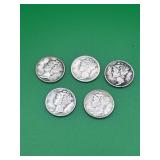 5 - 90% Silver Mercury Dimes