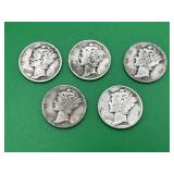 5 - Mercury Dimes 90% Silver