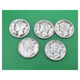 5 - Mercury Dimes 90% Silver