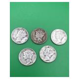 5 - Mercury Dimes 90% Silver