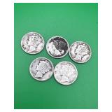 5 - 90% Silver Mercury Dimes