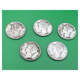 5 - Mercury Dimes 90% Silver