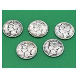 5 - Mercury Dimes 90% Silver
