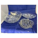 3 Pcs - Cut Glass Serving Bowls & Tray