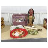 Plastic Serving Trays w/Native American Statue