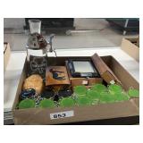 Small Glass Containers & Wooden Boxes