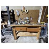 Wood Work Bench w/Contents