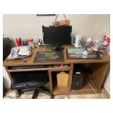 Wood Computer Desk w/Contents