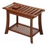 Teak Shower Bench, Wood Shower Chair with Storage