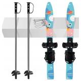 Kids Beginner Snow Skis And Poles With Bindings, A