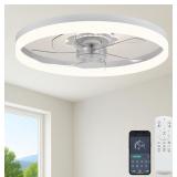 23.6' Ceiling Fan With Light- Low Profile Fan, 6