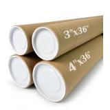 4 Pk Mailing Tubes With Caps, Kraft Paper Cardboar