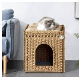 Cat Litter Box Enclosure- Natural Woven, Mat And F