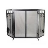 52.8-in Black Steel 3 -Panel Flat Twin Fireplace