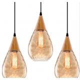 3 Pack Pendent Lighting with Teardrop Glass Adjust