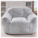 Light Gray Faux Fur Beanbag Chair with Removable/W