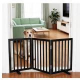 Freestanding Dog Fence Indoor Use, Black, Wood wit