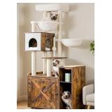 Cat Tree With Litter Box Enclosure- Large Platform