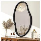 Irregular Mirror, Black Asymmetrical Wooden Frame,
