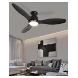 48' Ceiling Fan  With Light And Remote- Black Flu