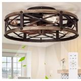 19' Farmhouse Flush Mount Caged Ceiling Fan With