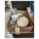 Box of glass dishes, bowls & cups