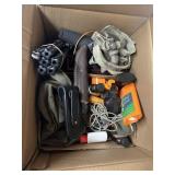 Box w/ Knives, lanyards, hunting supplies & more