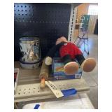 Rolling Pin, tins, Vintage Mickey mouse & shark bi