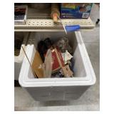 Serving tray, tins, sewing notions, trophies & mor