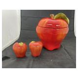 Cypress Apple cookie jars w/ salt & peppers