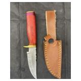Single Blade Damascus Knife w/ Leather Sheath