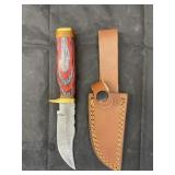 Single Blade Damascus Knife w/ Leather Sheath