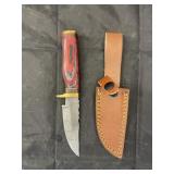 Single Blade Damascus Knife w/ Leather Sheath