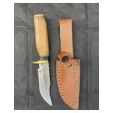 Single Blade Damascus Knife w/ Leather Sheath