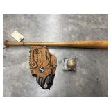 Vintage bat, ball & glove, Louisville slugger gran