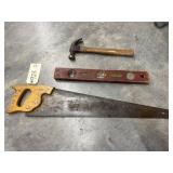 Vintage tools Stanley hand saw, Pelor hammer & woo