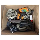Box w/ Knives, lanyards, hunting supplies & more