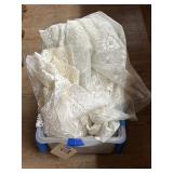 Plastic Bin w/Lace Tablecloths - Curtains - Runner