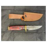 Single Blade Damascus Knife w/ Leather Sheath
